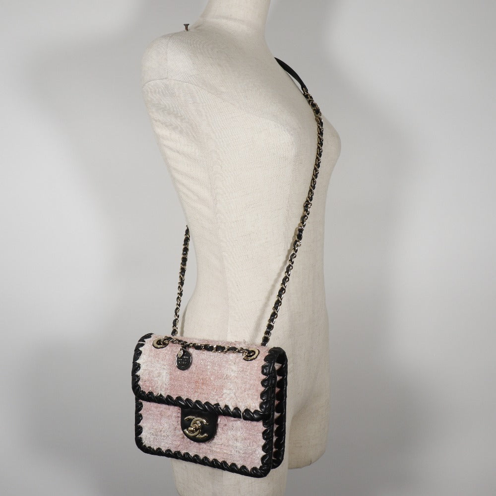 【CHANEL】シャネル ミニチェーンショルダー ダブルチェーン AS2495 ツイード×カーフ ピンク/黒 レディース ショルダーバッグ CHANEL】シャネル ミニチェーンショルダー ショルダーバッグ ダブル