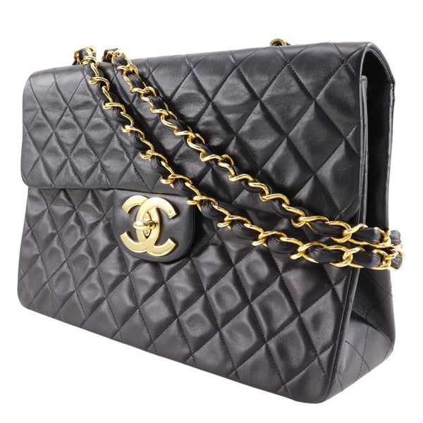 [CHANEL] Chanel ChainShoulder Shoulder Bag BigMatelasse doubleChain Ramskin Black Diagonal Shoulder Turn Lock CHAINSHOULDER Ladies A+Rank