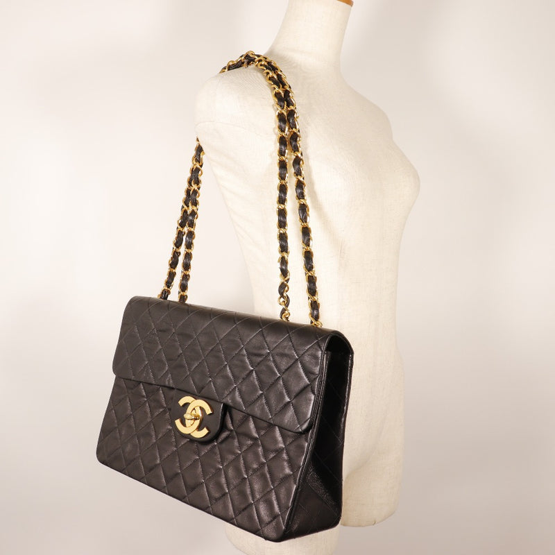 [Chanel] Chanel 
 Sac à bandoulière 
 Décamatrasse double chaîne d'agneau en peau d'agneau noir diagonal suspendu tournure de serrure de serrure les dames a + rang