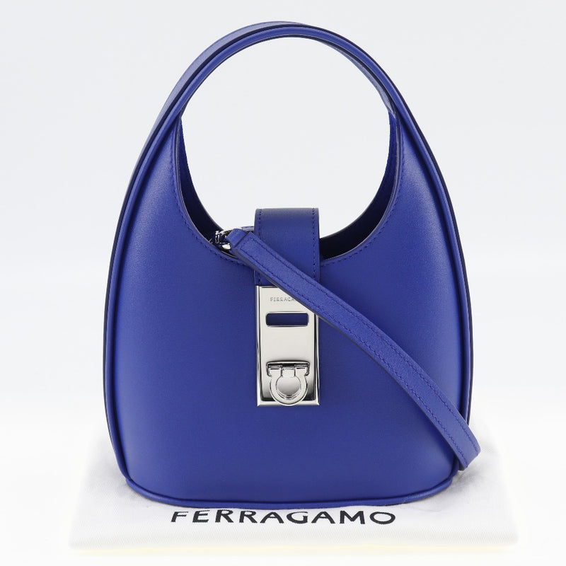 [Salvatore Ferragamo] Salvatore Ferragamo Hobo Mini Bag Handbag Gancini 2way shoulder Calfskin Blue diagonal hanging handbag 2WAY flap HOBO mini Bag Ladies A+Rank