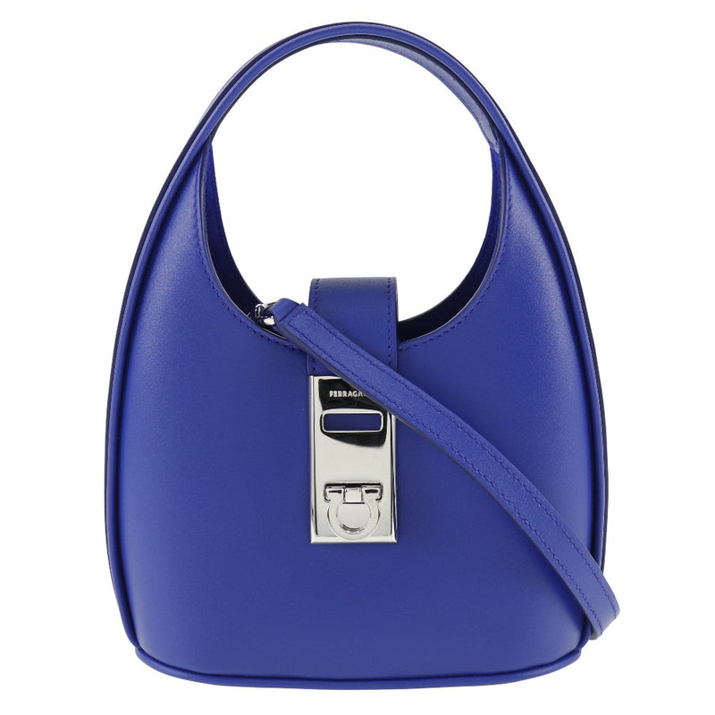 [Salvatore Ferragamo] Salvatore Ferragamo 
 Hobo mini bag handbag 
 Gancini 2way shoulder Calfskin Blue diagonal hanging handbag 2WAY flap HOBO mini Bag Ladies A+Rank