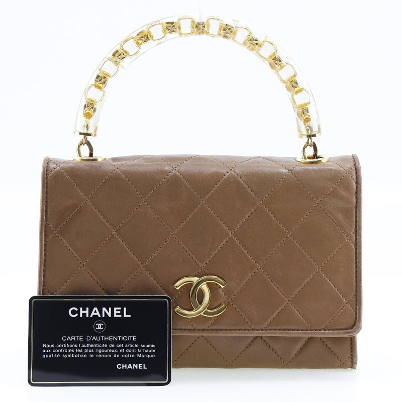 [Chanel] Chanel Matrasse Handbag Proporce en plastique Vintage Lam Skin Beige Handlord Magnet Type Matelasse MATELASS