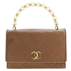 [Chanel] Chanel Matrasse Handbag Proporce en plastique Vintage Lam Skin Beige Handlord Magnet Type Matelasse MATELASS