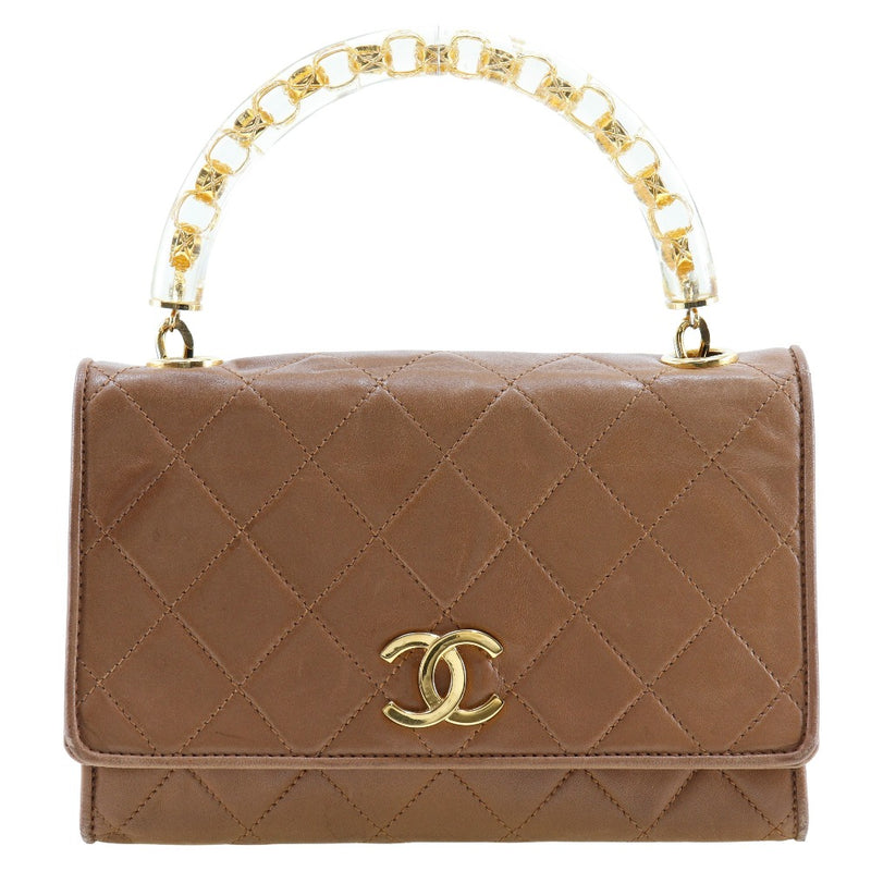 [CHANEL] Chanel Matelasse Handbag PlatStick Handle Vintage Lam Skin Beige Hand -Produced Magnet Type Matelasse Ladies