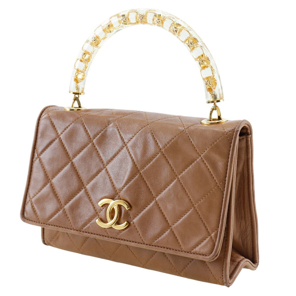 [Chanel] Chanel Matrasse Handbag Proporce en plastique Vintage Lam Skin Beige Handlord Magnet Type Matelasse MATELASS