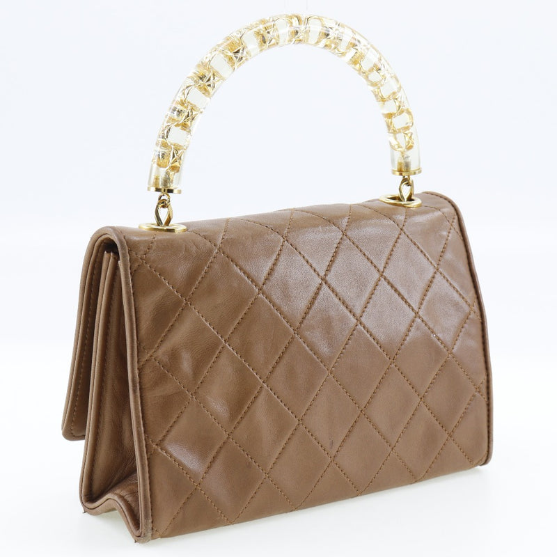 [Chanel] Chanel Matrasse Handbag Proporce en plastique Vintage Lam Skin Beige Handlord Magnet Type Matelasse MATELASS