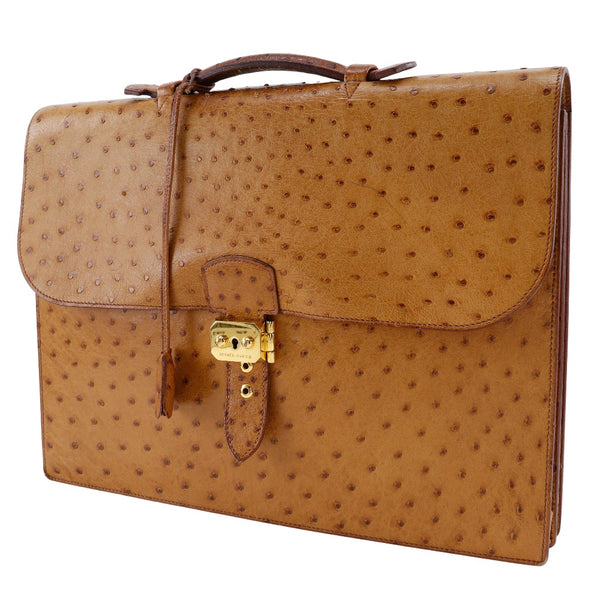 [HERMES] Hermes SacAdepesh 38 Business Bag Briefcase Ostrich Brown Handscape A4 SnapLock Sac Adepeche 38 Ladies