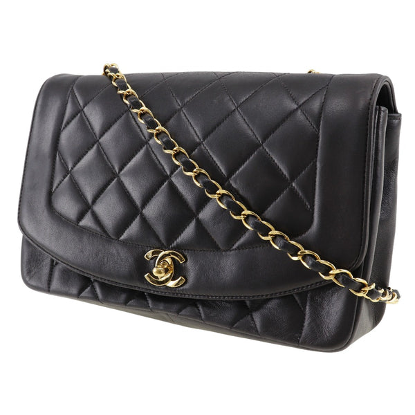 [CHANEL] Bolsa de hombro de la cadena de chanel Diana A01165 Lammbs de la piel negra Diagonal Diagonal A5 Girad de la cadena de bloqueo de la cerradura Damas