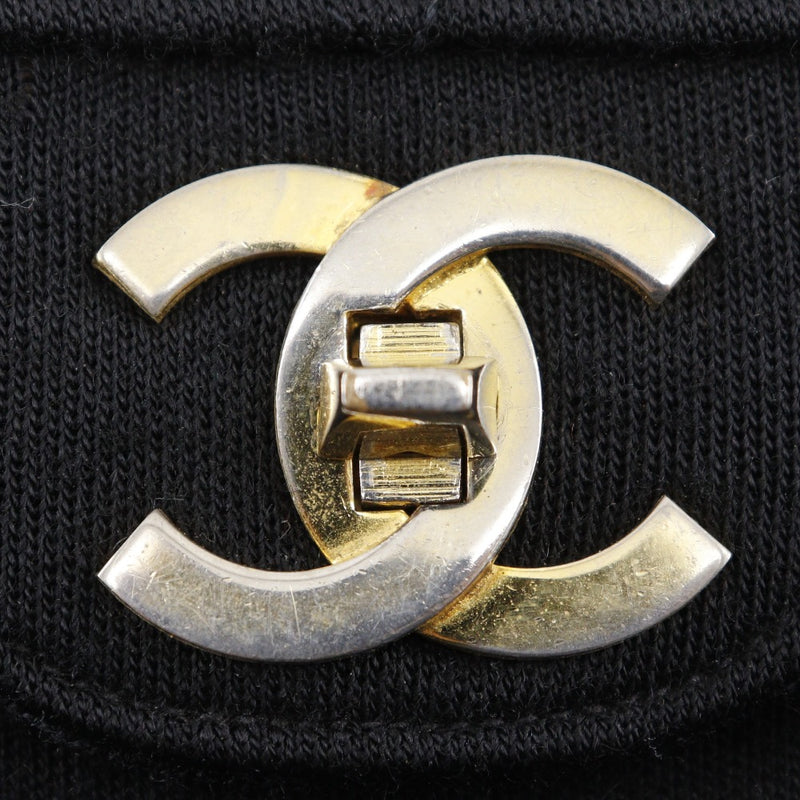 [Chanel] Bolso de hombro de la cadena de Chanel Matelasse Bolso de hombro negro de algodón de doble solapa A5 giran cadena de bloqueo de bloqueo damas