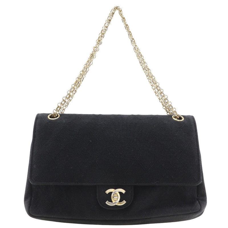 [CHANEL] Chanel ChainShoulder Shoulder Bag Matelasse Double flap cotton black shoulder handbag A5 turn lock CHAINSHOULDER Ladies