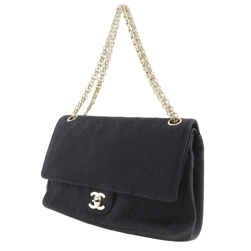 [Chanel] Bolso de hombro de la cadena de Chanel Matelasse Bolso de hombro negro de algodón de doble solapa A5 giran cadena de bloqueo de bloqueo damas