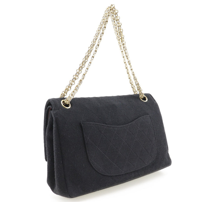 [Chanel] Bolso de hombro de la cadena de Chanel Matelasse Bolso de hombro negro de algodón de doble solapa A5 giran cadena de bloqueo de bloqueo damas