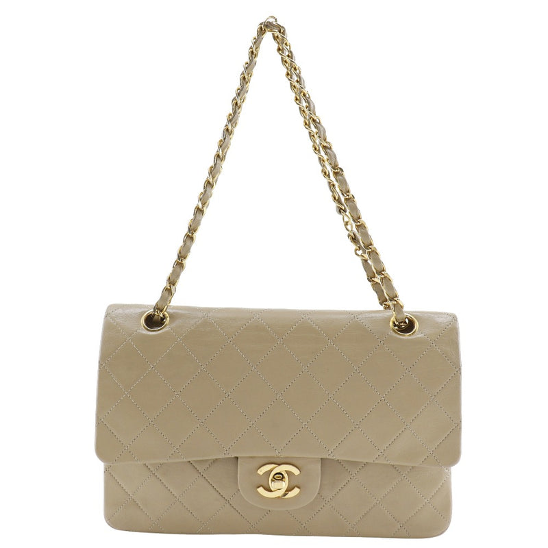 [Chanel] Bolso de hombro de la cadena de Chanel Matelasse Bolso de hombro beige de piel de doble colgajo A5 giran cadena de bloqueo de bloqueo damas