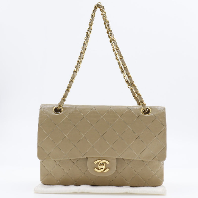 [Chanel] Chanel 
 Bolso de hombro de cadena 
 Matelasse Bolso de hombro beige de piel de doble colgajo A5 giran cadena de bloqueo de bloqueo damas