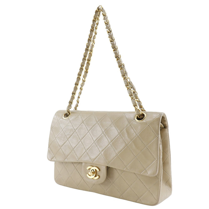 [Chanel] Chanel 
 Bolso de hombro de cadena 
 Matelasse Bolso de hombro beige de piel de doble colgajo A5 giran cadena de bloqueo de bloqueo damas