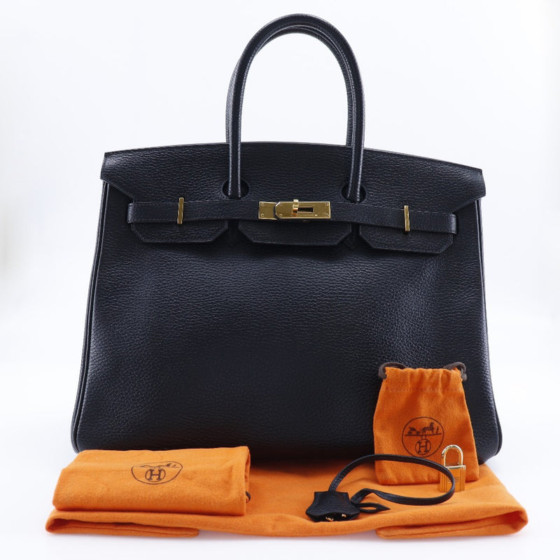 【HERMES】エルメス
 バーキン35 ハンドバッグ
 アルデンヌ 黒/ゴールド金具 □F刻印 手提げ A4 ベルト金具 Birkin 35 レディースAランク