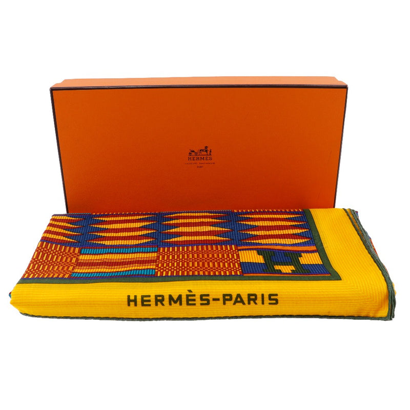 【HERMES】エルメス
 カレジェアン140 ショール
 大判スカーフ コットン オレンジ Caléjean 140 レディースAランク