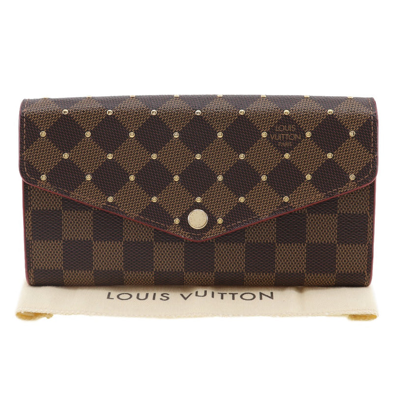 【LOUIS VUITTON】ルイ・ヴィトン
 ポルトフォイユ・サラ 長財布
 スタッズ ダミエキャンバス スリーズ 茶/赤 MI3178刻印 スナップボタン Portefeiulle Sarah レディースA-ランク