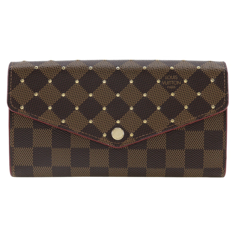 [Louis Vuitton]LOUIS VUITTON Portefeiulle・ Sarah Purse Studs Dami Cambus Three Rise Brown/Red MI3178 engraved snap button PorteFeiulle Sarah Ladies A-Rank