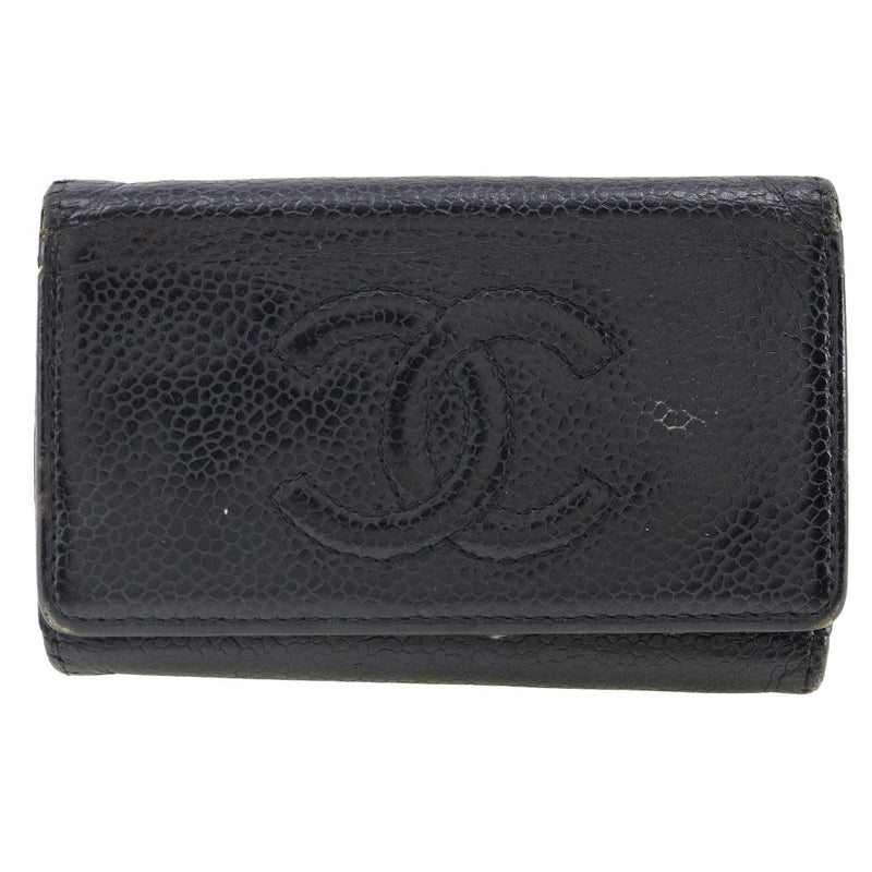 [CHANEL] Chanel COCO Mark Key Holder  Caviar Skin Black Snap button COCO Mark Ladies B-Rank