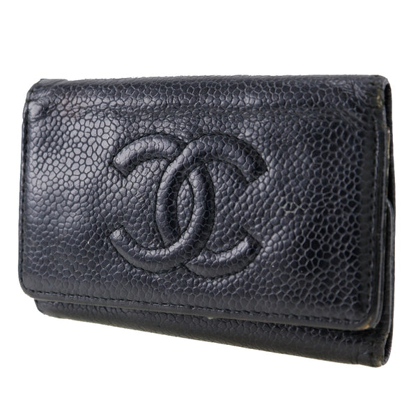 [CHANEL] Chanel COCO Mark Key Holder  Caviar Skin Black Snap button COCO Mark Ladies B-Rank