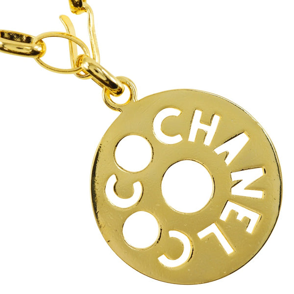 【CHANEL】シャネル
 ラウンドロゴ ネックレス
 ヴィンテージ 金メッキ 約168g Round logo レディースA-ランク