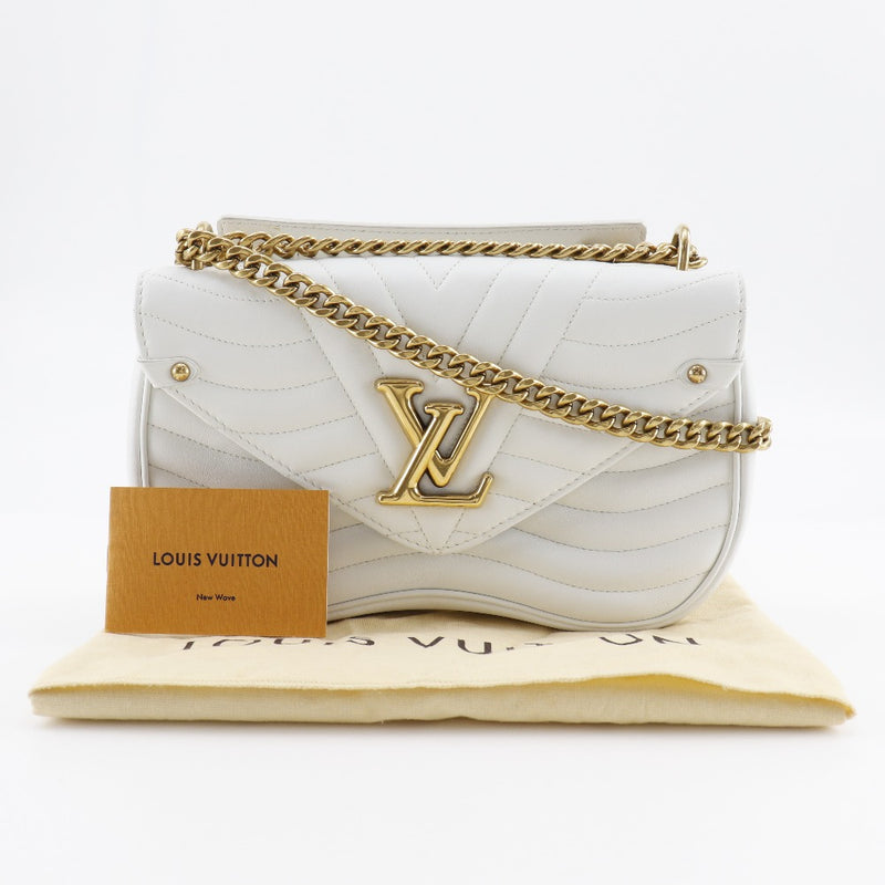 [Louis Vuitton] Louis Vuitton New Wave MM Sac à épaule sac Sac de chaîne 2way M51945 Calf Snow White NZ2148 Gravure Handscape Handscape 2WAY