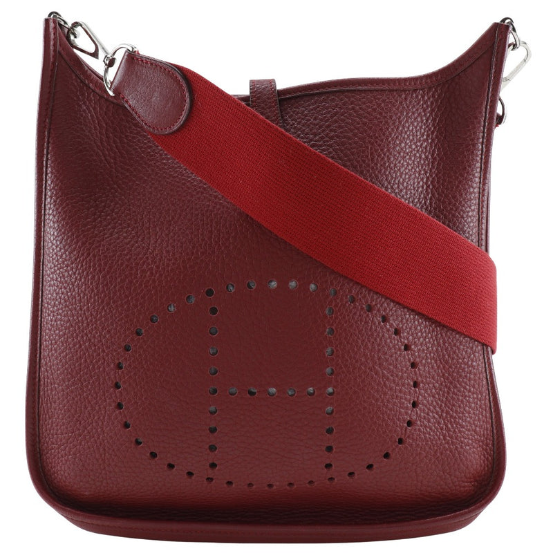 [Hermes] Hermes 
 Abrine 2pm Bolso de hombro 
 Trillon lemance rojo/soporte plateado □ j Botón Diagonal Diagonal A5 Evelyn 2 PM Damas