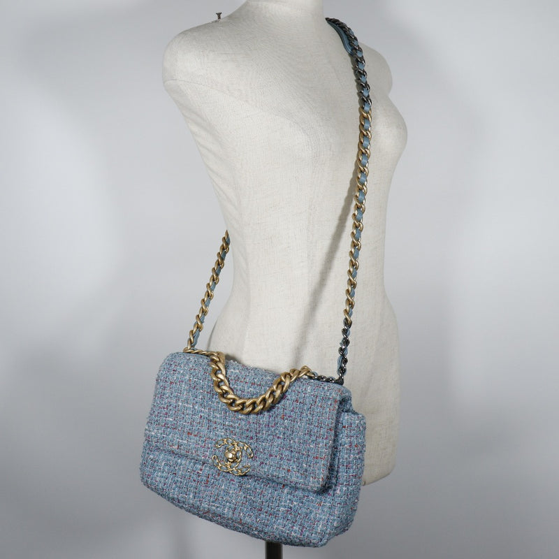 [Chanel] Chanel 
 Cadena de hombro 19 Bolso de hombro 
 Disnefu Shoulder 2way AS1160 Tweed Blue Diagonal Hanging Handbag 2way A5 giran cadena de bloqueo de bloqueo19 Damas A-Rank