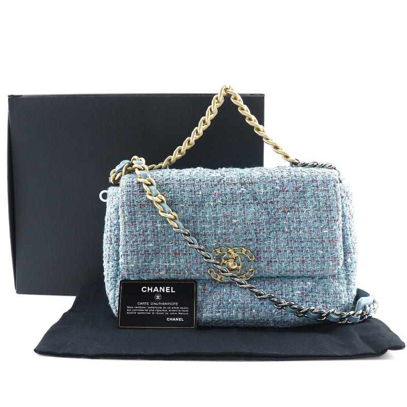 [Chanel] Chanel 
 Sac à bandoulière de la chaîne 19 
 Disnefu 2way épaule As1160 tweed bleu diagonal suspendu handbag 2way a5 tour de verrouillage de serrure chaîne d'éoué