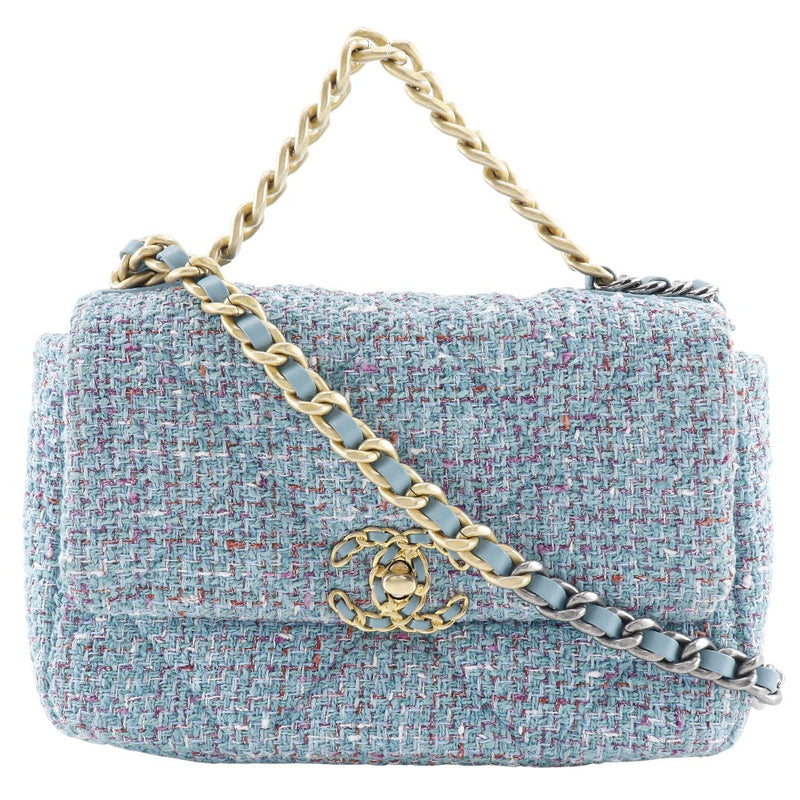 [Chanel] Chanel 
 Sac à bandoulière de la chaîne 19 
 Disnefu 2way épaule As1160 tweed bleu diagonal suspendu handbag 2way a5 tour de verrouillage de serrure chaîne d'éoué