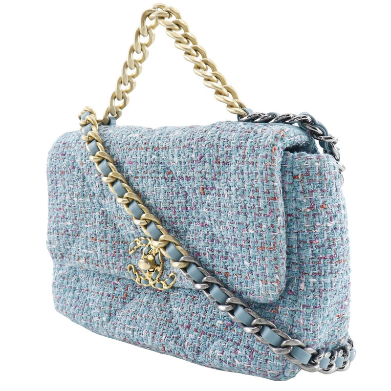 [Chanel] Chanel 
 Cadena de hombro 19 Bolso de hombro 
 Disnefu Shoulder 2way AS1160 Tweed Blue Diagonal Hanging Handbag 2way A5 giran cadena de bloqueo de bloqueo19 Damas A-Rank