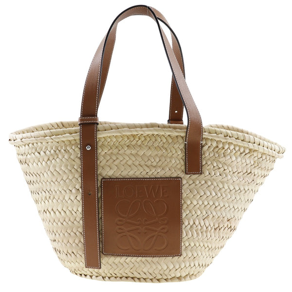 [Loewe] Loebe Basket Sac Medium Tote Sac panier de panier Raffia x en cuir beige / épaule marron sac à main A5 Sac de panier moyen ouvert A-Rank