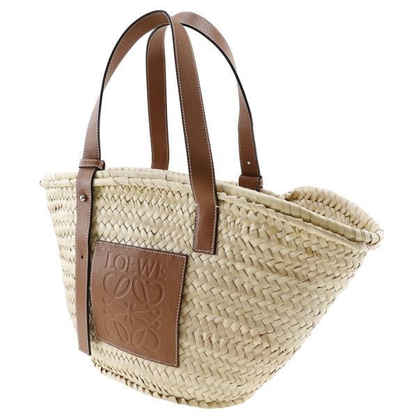 [Loewe] Loebe Basket Sac Medium Tote Sac panier de panier Raffia x en cuir beige / épaule marron sac à main A5 Sac de panier moyen ouvert A-Rank