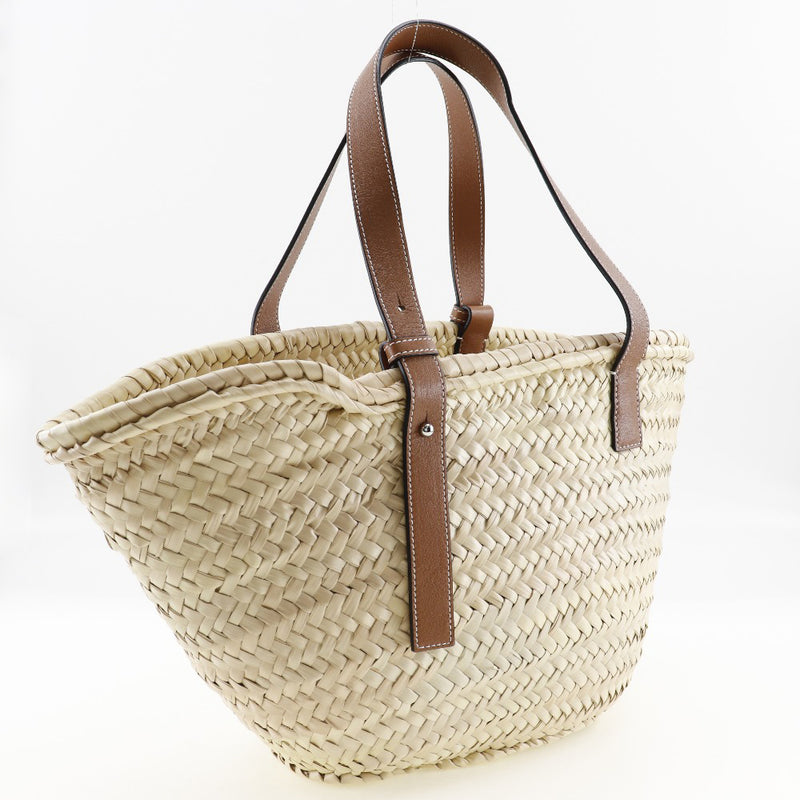 [Loewe] Loebe Basket Sac Medium Tote Sac panier de panier Raffia x en cuir beige / épaule marron sac à main A5 Sac de panier moyen ouvert A-Rank