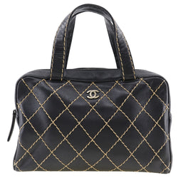 [Chanel] Chanel Wild Stitch Handsbag Coco Mark Calf Black Handbag A5 Fixer Wild Stitch Ladies