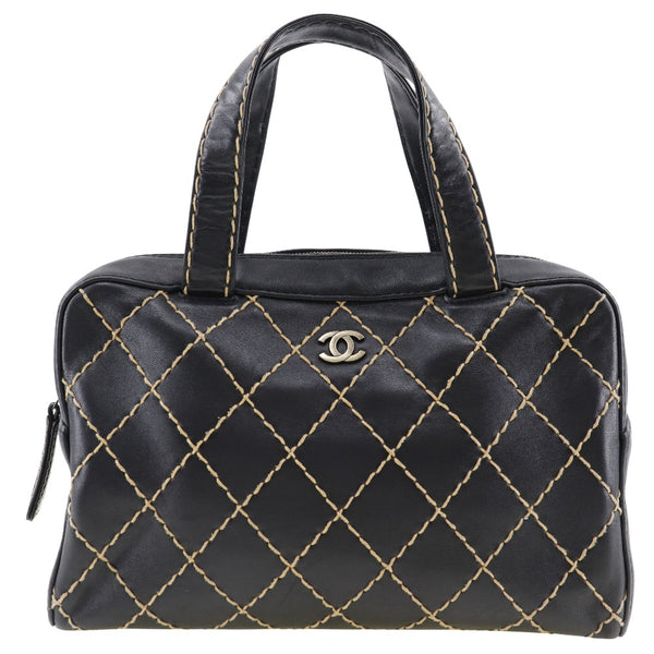 [CHANEL] Chanel 
 Wild stitch handbag 
 COCO Mark Calfskin Black handbag A5 Fastener Wild Stitch Ladies