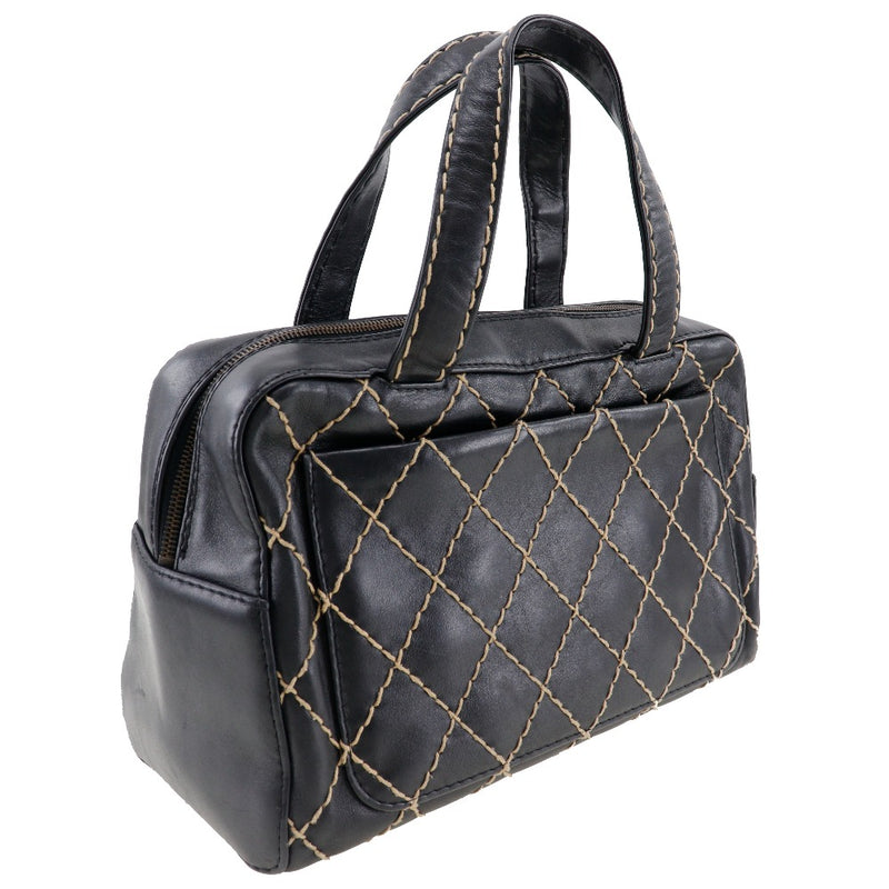 [CHANEL] Chanel Wild Stitch Handbag COCO Mark Calfskin Black handbag A5 Fastener Wild Stitch Ladies