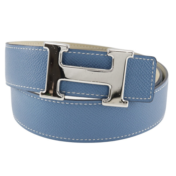 [HERMES] Hermes 
 Constance belt 
 Reversible Courchevel Light blue/off -white □ a engraved consTANCE Ladies