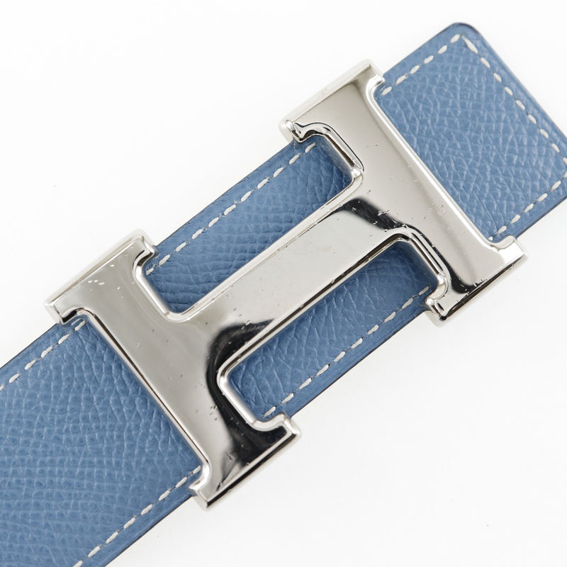 [HERMES] Hermes 
 Constance belt 
 Reversible Courchevel Light blue/off -white □ a engraved consTANCE Ladies