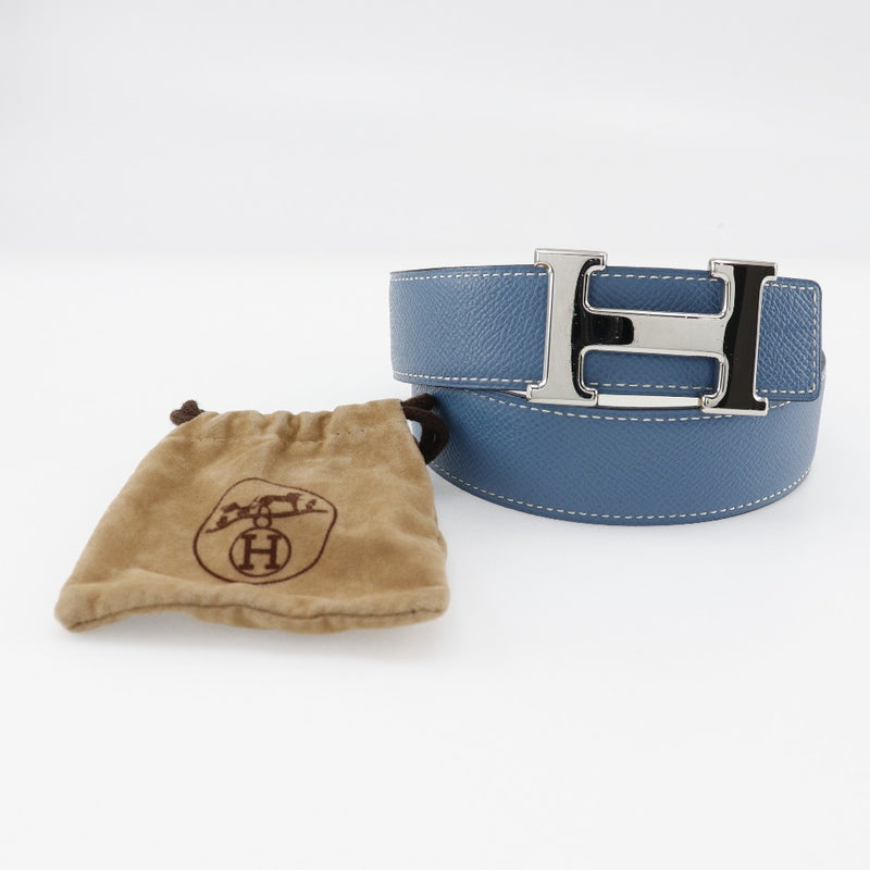 [HERMES] Hermes 
 Constance belt 
 Reversible Courchevel Light blue/off -white □ a engraved consTANCE Ladies