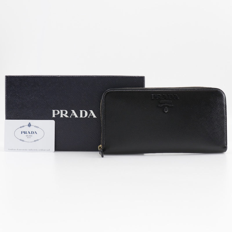 [Prada] Prada Round Zipper Long Wallet 1ML506 Safiano Nero Black Finder zip autour des dames A-Rank