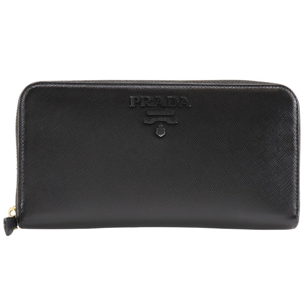 [PRADA]PRADA Zip Around Purse 1ml506 Safiano Nero Black Fastener Zip Around Ladies A-Rank