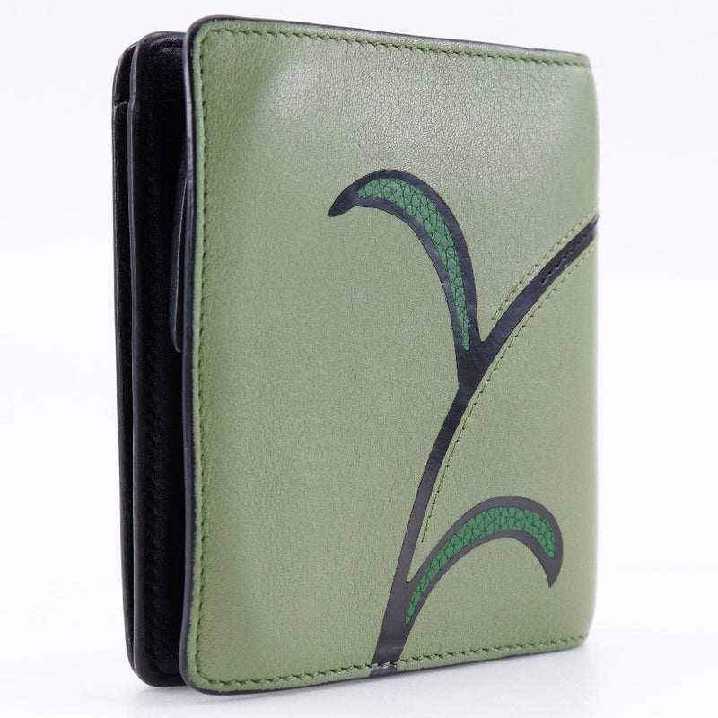 [Loewe] Loewe barbarium s Bi -fold Wallet Calf Calf绿色快照纽扣植物标本室女士