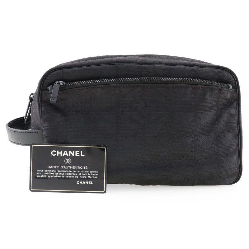 【CHANEL】シャネル
 ニュートラベルライン セカンドバッグ
 ポーチ A15955 ナイロンキャンバス 黒 手提げ ファスナー New travel line ユニセックスA-ランク