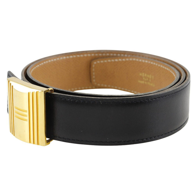 [Hermès] Hermès 
 Ceinture de boucle Cadena 
 Veau réversible noir / thé x Gravure Cadena Buckle Men's