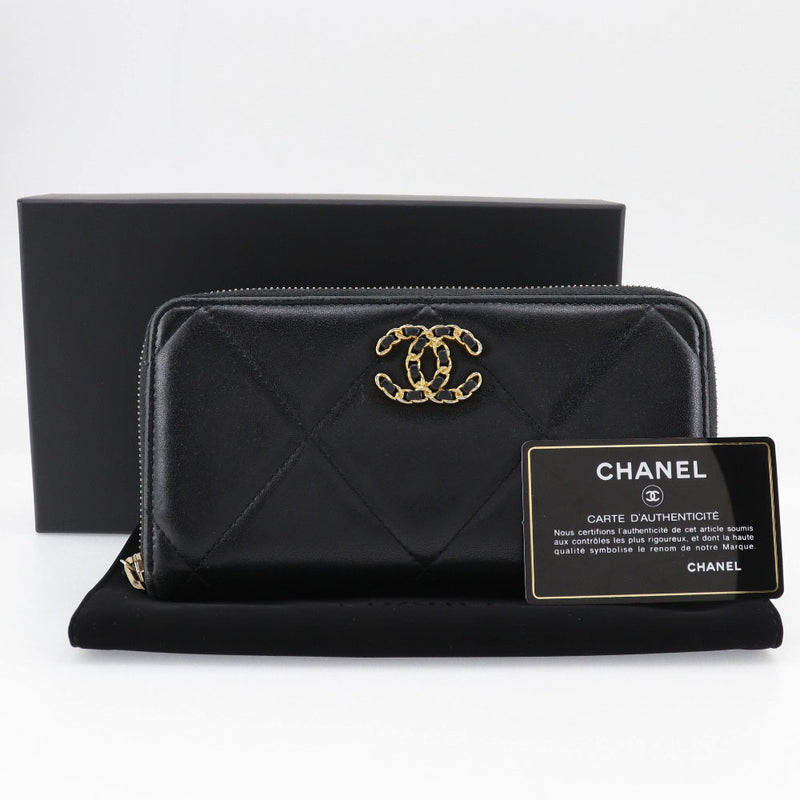 【CHANEL】シャネル
 19 長財布
 マトラッセ ココマーク AP1063 ラムスキン 黒 ファスナー 19 レディース