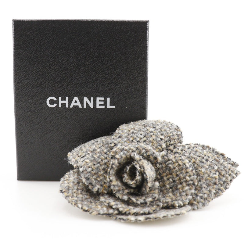 【CHANEL】シャネル
 コサージュ ブローチ
 カメリア ツイード 茶 約12.0g corsage レディースA-ランク