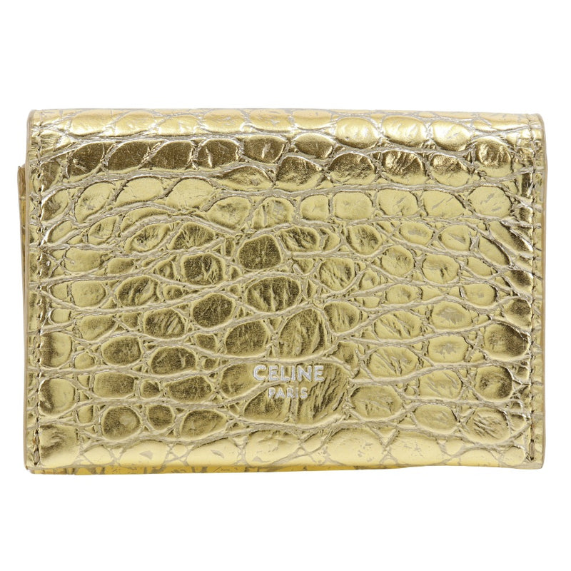 [Celine] Celine card holder business card holder Embossed Leather Gold Snap button CARD HOLDER Ladies A Rank