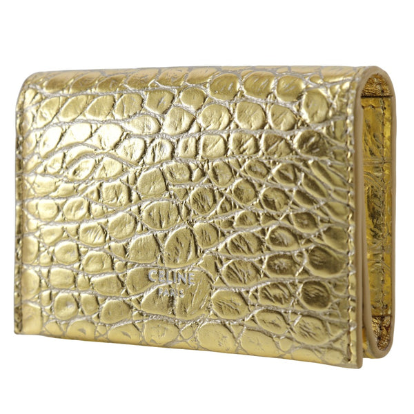 [Celine] Celine card holder business card holder Embossed Leather Gold Snap button CARD HOLDER Ladies A Rank